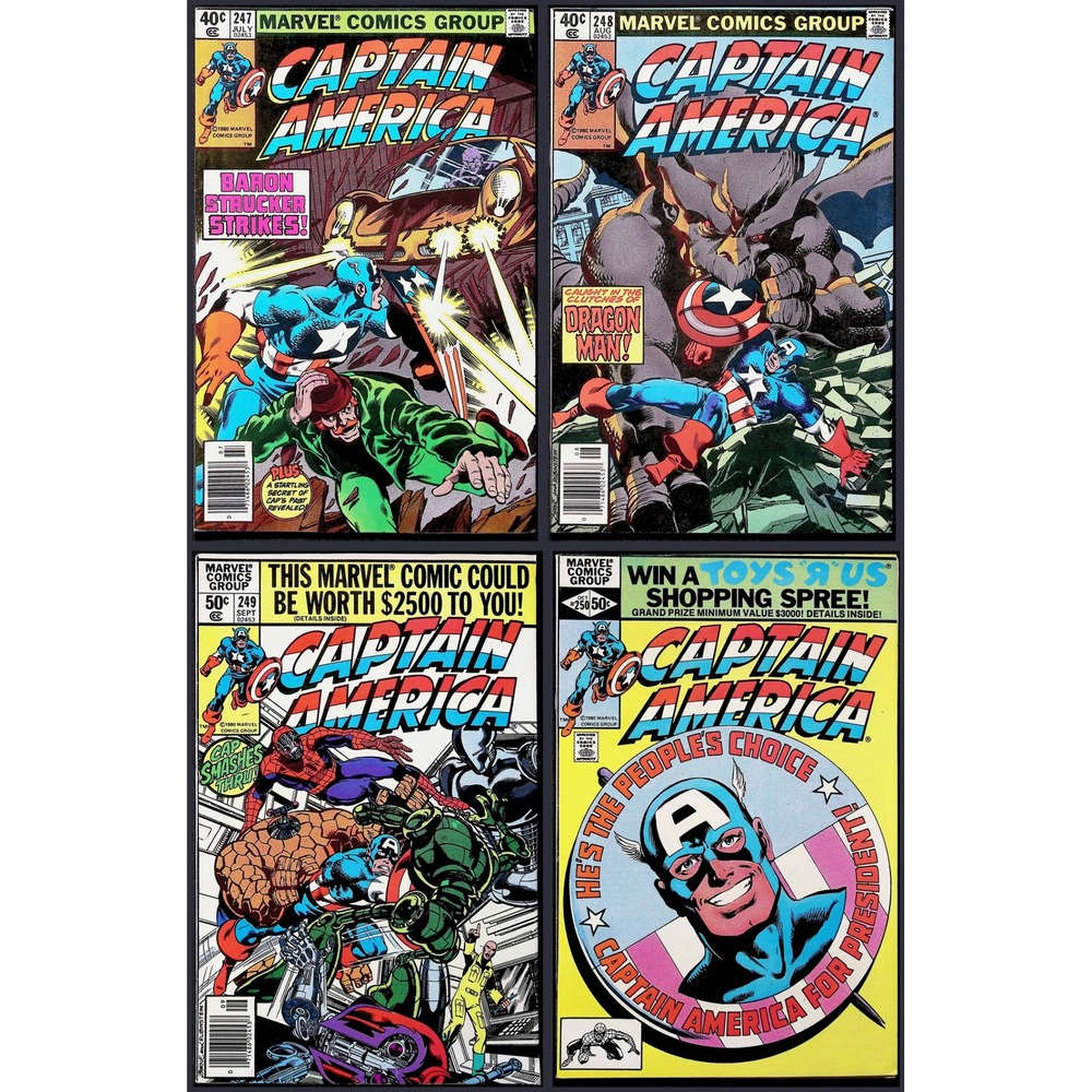 Captain America 4X Comic Lot #247B 248B 249B 250A Marvel Comics Baron Strucker